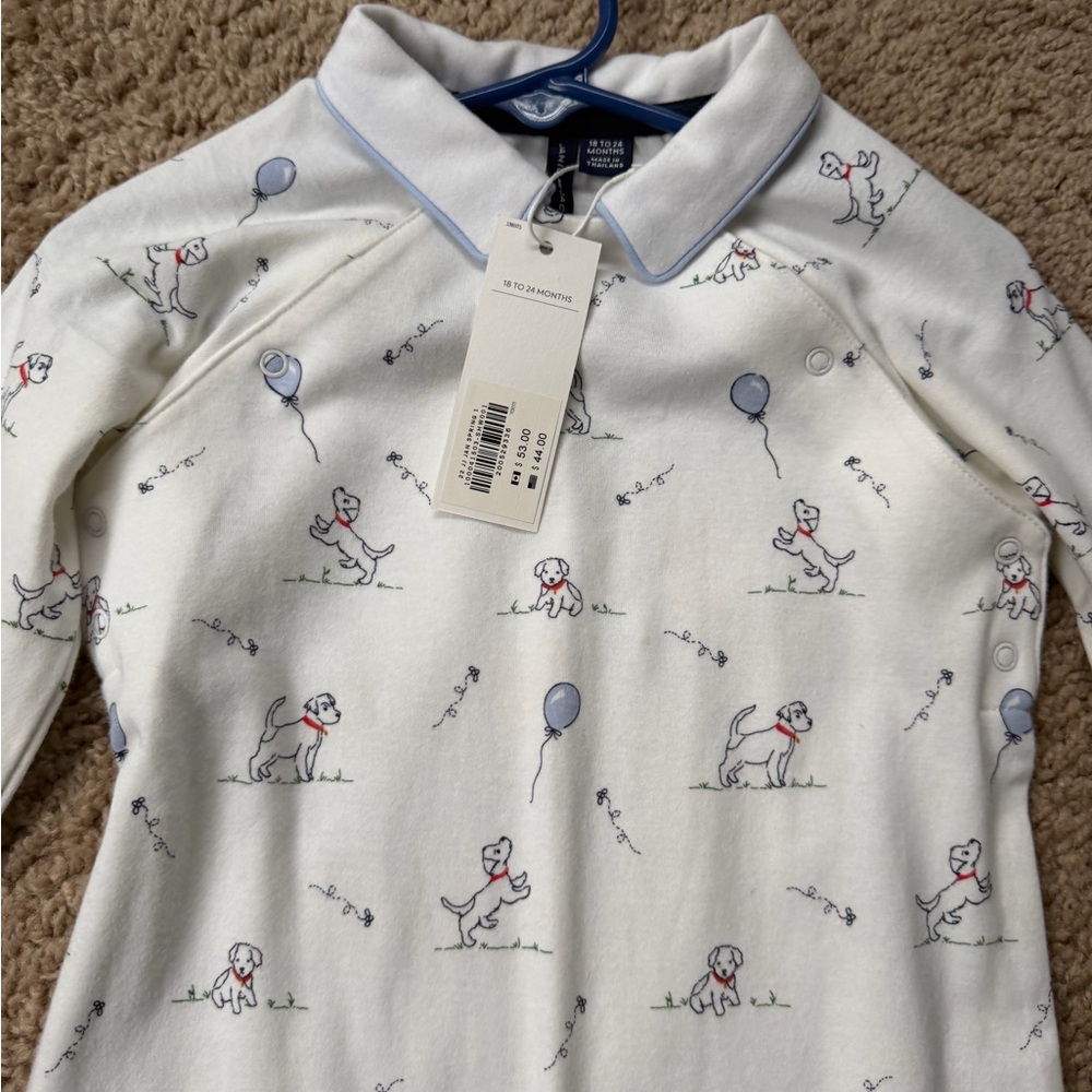 Janie and Jack White Romper with Dog and Balloon Design